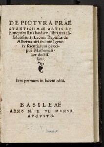 标题页来自Leon Battista Alberti, De Pictura(关于绘画)，出版于1540年，华盛顿特区国家美术馆图书馆，美国。