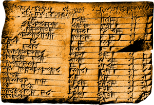该普林顿322平板电脑是一个巴比伦泥板，写的楔形文字，从约1,800 BC（现为哥伦比亚大学举行）。该平板电脑包含数字，写在台座60的四列（一个系统，在我们的小时，分​​钟和秒幸存）