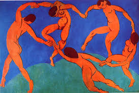 马蒂斯(1910)的《舞蹈》，俄罗斯圣彼得堡冬宫博物馆:五具橙色的身体似乎在围成一圈跳舞