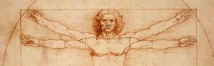 vitruvian男子由Leonardo da Vinci，大约1487年;调制的灵感之一。