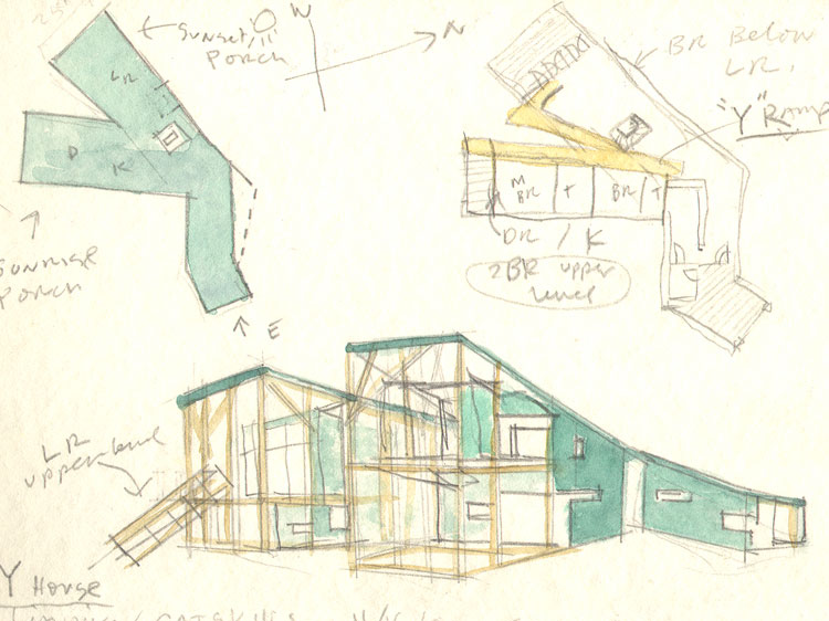 由Steven Holl为Y House绘制的早期概念图。