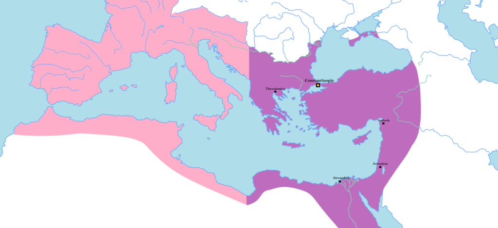 香港的e Eastern Roman Empire, with the Eastern Roman Empire depicted in purple.