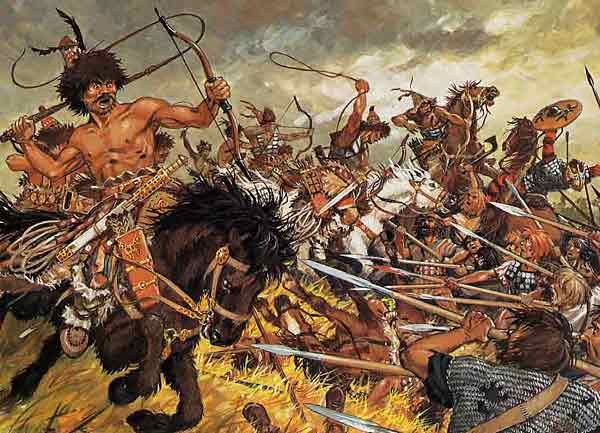 野蛮人和罗马军队都对战争时期遇到的村庄和城市进行了野蛮袭击。