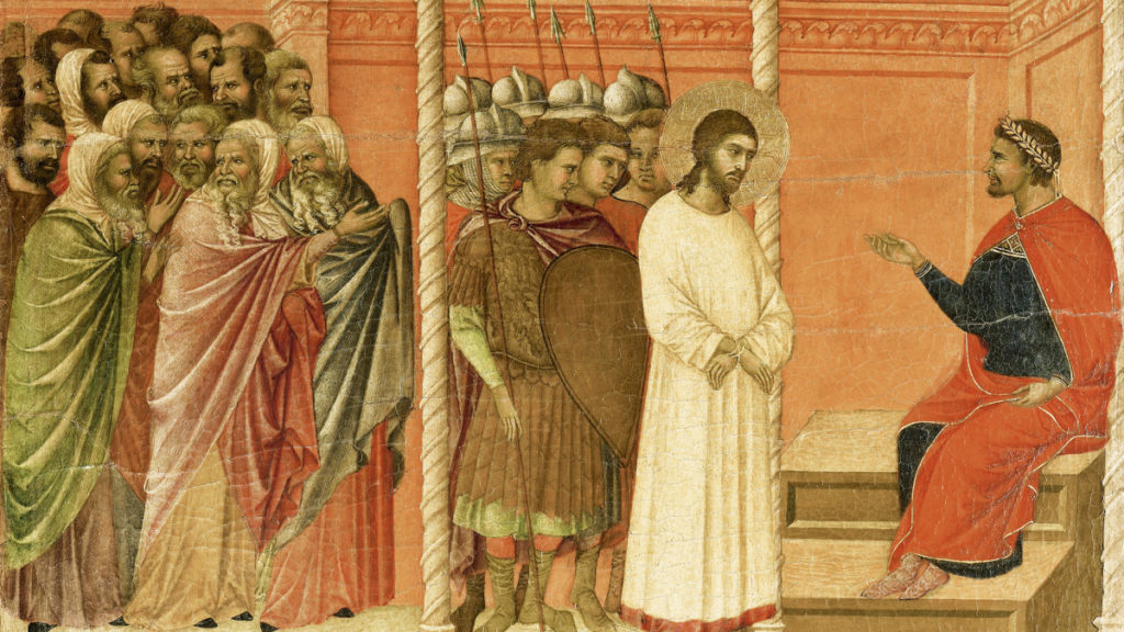 彼拉多审判耶稣基督的表现。