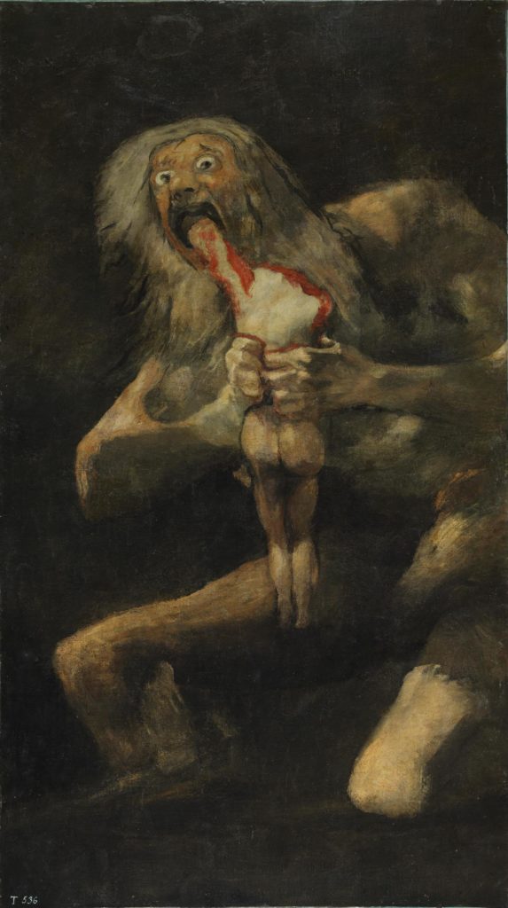 Francisco Goya，“土星吞噬了他的儿子”（1819-1823）。