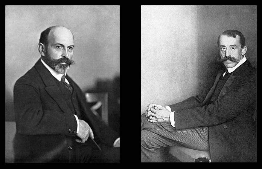 赫尔曼Muthesius (sinistra) e Henry Van de草原e (a destra), leader intellettuali del Werkbund . di rmeycanyegin: Foto in bianco e nero dei due uomini uno di fronte all'altro.