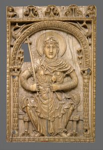 刻着圣母玛利亚作为教堂化身的牌匾，约卡洛林王朝800-825年