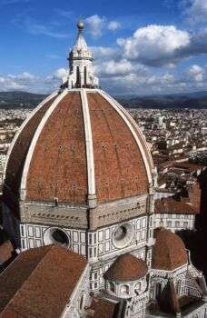 佛罗伦萨布鲁内莱斯基圆顶的结构照片，从外面看。